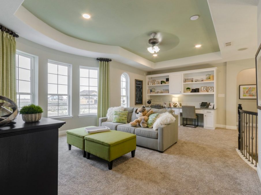 Landon Homes new home builder 432 Carrington Gameroom with white built-in desk area