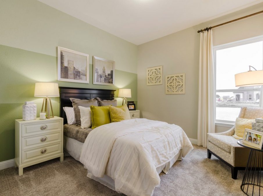 Landon Homes new home builder 432 Carrington Guest Bedroom white and yellow