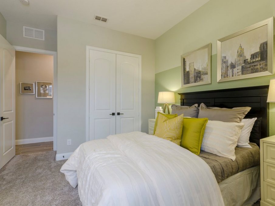 Landon Homes new home builder 432 Carrington Guest Bedroom white and yellow