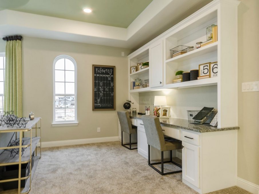 Landon Homes new home builder 432 Carrington Bult-in white Desk and shelves