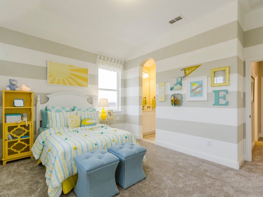 Landon Homes new home builder 432 Carrington Kids Bedroom tan yellow and blue