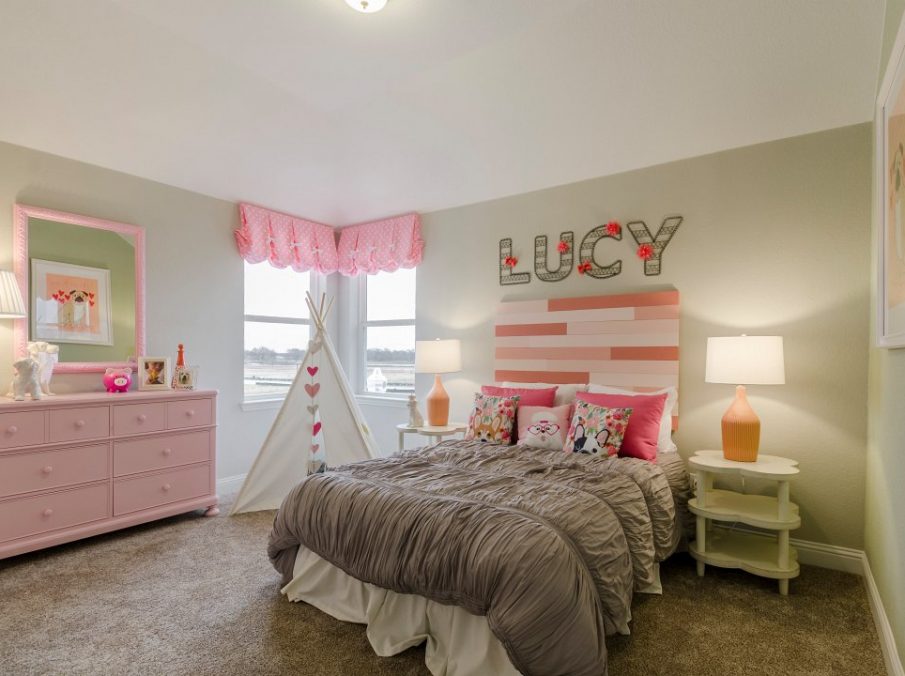 Landon Homes new home builder 432 Carrington Kids Bedroom pink and grey