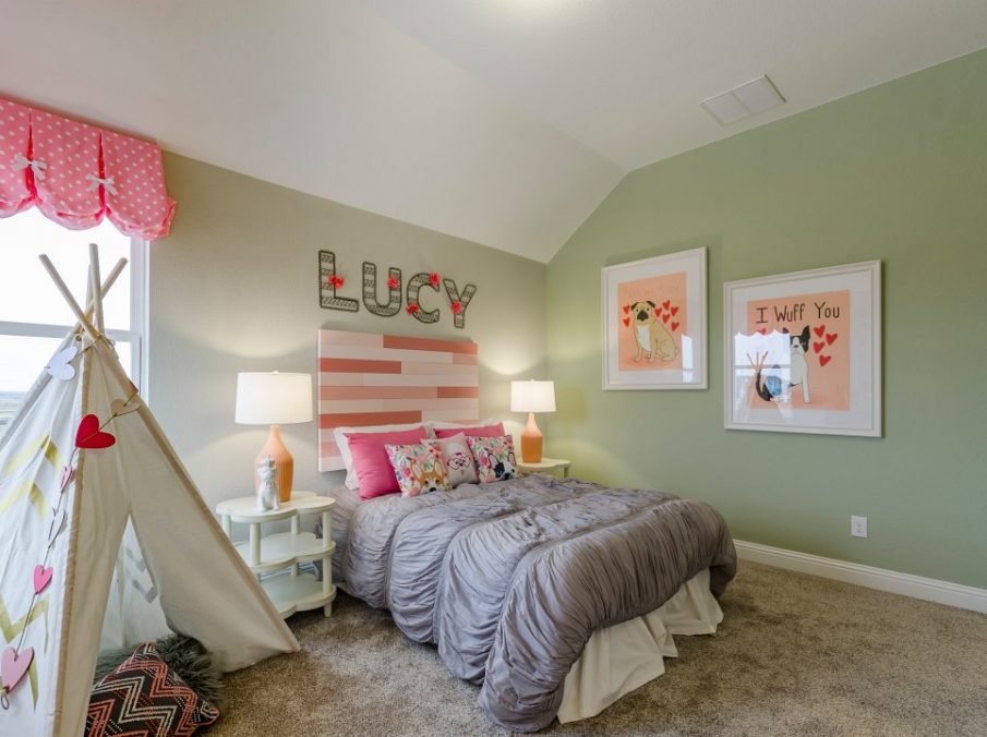 Landon Homes new home builder 432 Carrington kids Bedroom pink and grey